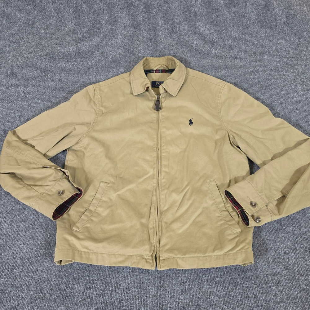 Polo Ralph Lauren Mens Tan Harrington Jacket Plaid Lining Small Beige Zip Up